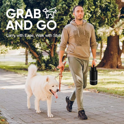 KEWIXY Insulated Dog Water Bottle with Travel Bowl, Portable Water Bottle Dispenser, Accessories for Road Trip, Hiking, Camping, Outdoor, Leak-Proof, Detachable (Black)