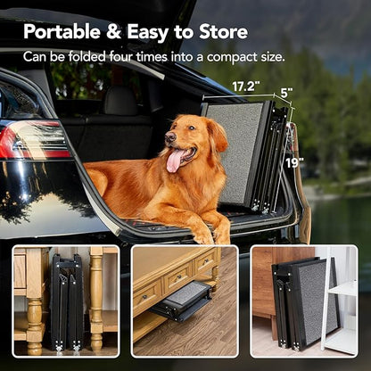 PetThem Dog Ramp for Car 71'' X-Long & 17.2" Wide Folding Dog Ramps for Large Dogs with Non-Slip Rug Surface Portable Dog Car Ramp for SUV Car & Truck, Outdoor Dog Ramp Up to 250 LBS