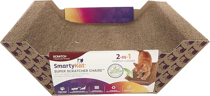 SmartyKat Super Scratcher Chaise Corrugate Cat Scratcher and Lounge, Cradling Chaise Shape for Scratching & Comfort
