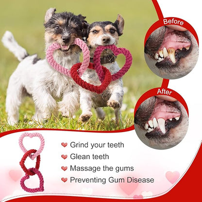 Leitee Valentine‘s Day Chew Toys Heart Interlocking Dog Rope Toy Heart Pet Chew Rope Puppy Throwing Toy Gifts Cotton Chewing Supplies for Small and Medium Dogs