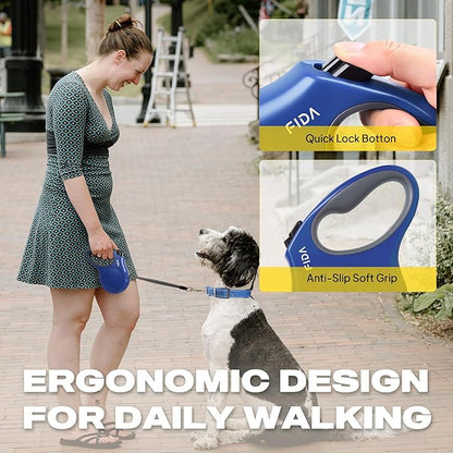 Fida Retractable Dog Leash, 16ft Heavy Duty Pet Walking Leash for Small/Medium Dog or Cat up to 44 lbs, Tangle Free. One-Hand Brake (Medium, Navy Blue)