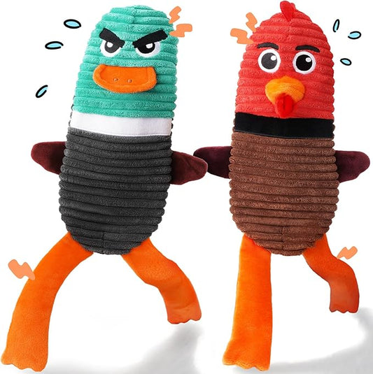 Dog Toys for Aggressive Chewers, 2 Pack No Stuffing Squeaky Dog Toys to Keep Them Busy, Interactive Puppy Toys with Crinkle and Holds a Bottle