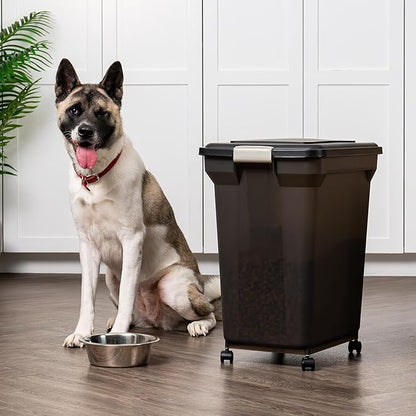 IRIS USA Dog Food Storage Container 58 Lb, Airtight Large Pet Food Storage Bin with Wheels, for Dog Cat Bird Chicken Food, Holds Up to 58 lbs, Keep Fresh, BPA Free, Made in USA, Black