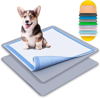 Skywin TidyFriend 2 Pack Dog Pee Pad Holder Tray - Fits Up to 24” x 24” Pee Pad Holder for Dogs - Stable Grip, Raised Edges, Quick-Wipe Silicone Surface Dog Pad Holder for Indoor (Dark Grey)