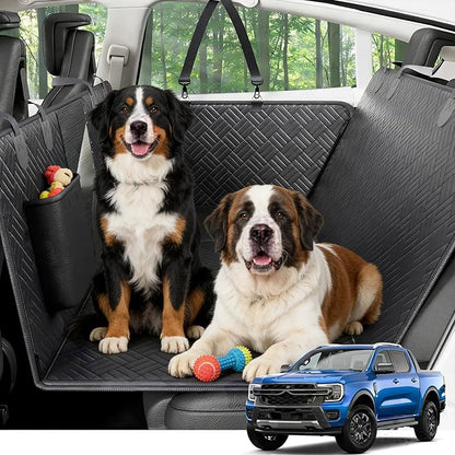 Dog Back Seat Extender for Trucks, Hard-Bottom Dog Seat Cover, Striped Surface Waterproof PU Leather Backseat Bridge,Anti-Slip, Strong Support, Easy to Clean, Fits for Truck/SUV