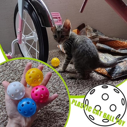 12Pcs Cat Ball Toy, Low Noise No Bells Holey Plastic Cat Balls, Funny Interactive Cats Toys for Indoor Cats, Firm Toy Balls for Kitten Puppy Ferret Bird (1.65")