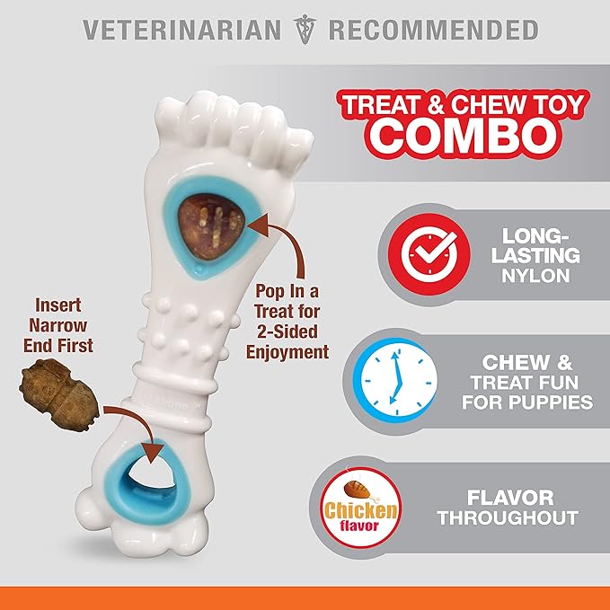 Nylabone Knuckle Bone Pop-In Treat Toy Puppy Chew Toy for Puppies, Interactive Treat Dispensing Enrichment Toys for Puppies, Long Lasting Chicken Flavor, Medium Dogs - Up to 35 lbs