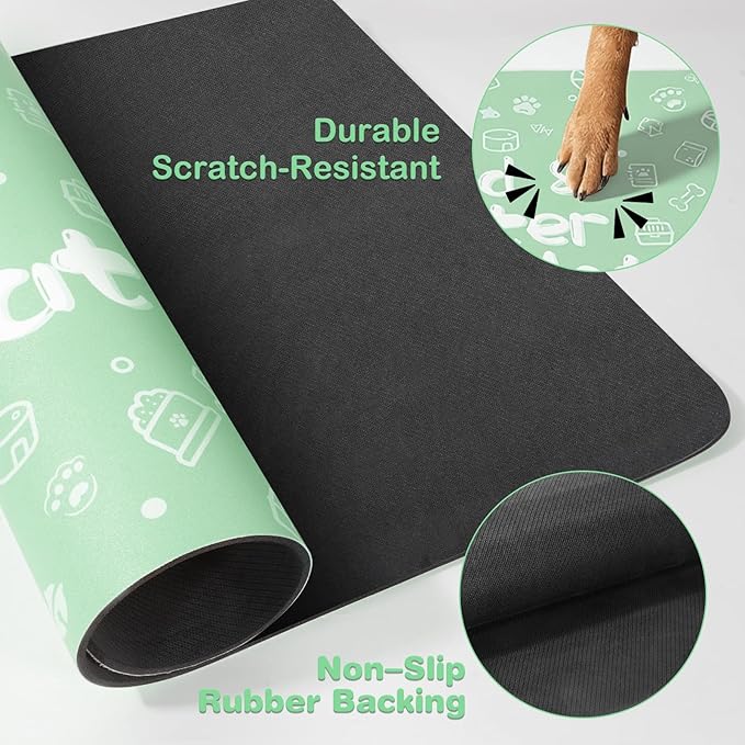 Pet Feeding Mat,Dog Cat Mat for Food and Water,Dog Bowl Waterproof Placemat with Rubber Backing,Absorbent Quick Dry Water Dispenser Mat for Pet（Green 17"×29"）