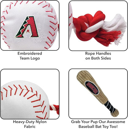 MLB ARIZONA DIAMONDBACKS Baseball Rope Toy for DOGS & CATS. Tough nylon, Sporty Baseball Design, Heavy-duty ropes with Inner SQUEAKER