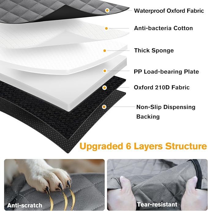 PETICON Back Seat Extender for Dogs, Hard Bottom Dog Car Seat Cover - Supports 400lbs, Rear Seat Pet Cover with Mesh Window, Waterproof Dog Hammock for Car SUV