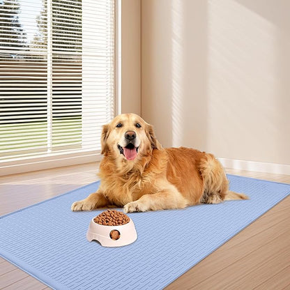 Dog Food Mat, Extra Large 40" x 28" Silicone Pet Feeding Mat with Raised Edge Pet Placemat for Small, Medium, and Large Pets Non-Slip, Easy to Clean (Blue)