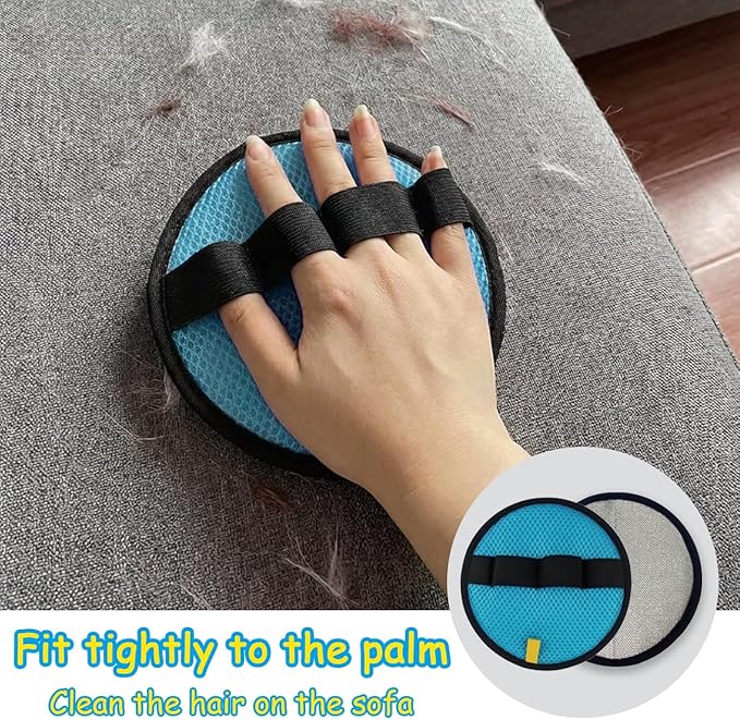 2Pack Pet Hair Removal Glove for Cats and Dogs, Four-Finger Circular Design with Soft Lining and Hanging Loop, Reusable Pet Grooming Gloves for Clothing, Carpet, Car Seats (Blue)
