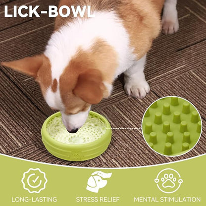 Dog Lick Bowl, Animire Freeze Lick Mat for Dogs, Non-Slip Slow Feeder Licking Bowl Enrichment Treat for Distraction Anxiety Relief, Food Grade Silicone, Dishwasher Safe(Green,L)