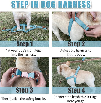 Soft Leather No Pull Dog Harness - Adjustable Step In Dog Harness with Rose Gold Heavy Duty Metal Buckle, Freedom Nylon Dog Halter Vests for Small Medium Large Dogs Easy Walking Training S, Light Blue