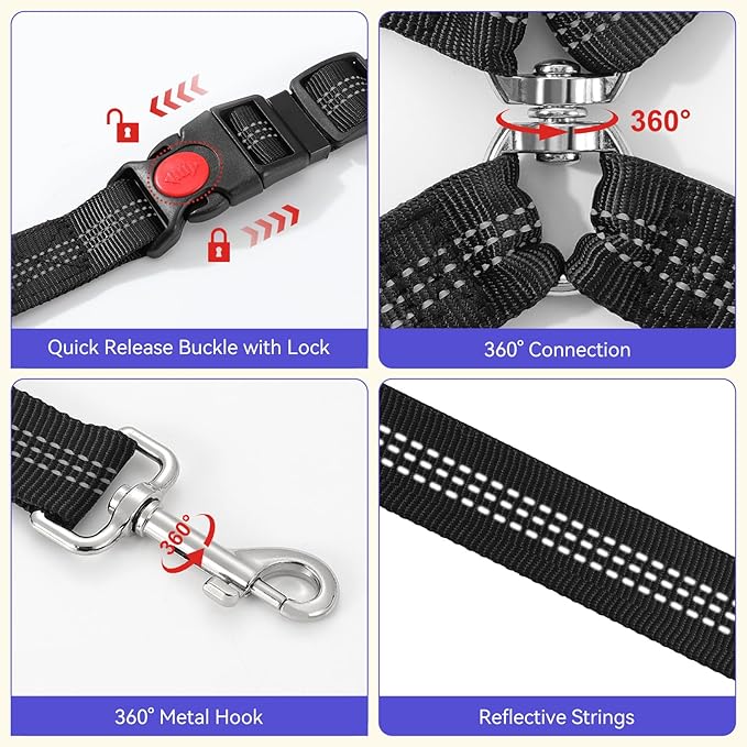 Pawaboo Dog Seat Belt for Car, Double Dogs Car Seatbelt Adjustable, 360° No Tangle Dogs Vehicle Safety Leash with Elastic Bungee Buffer, Reflective Y Shape Two Dog Cars Harness for Pets Cars Travel