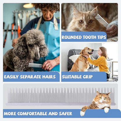 Professional 6 In Dual Tooth Pet Grooming Comb for Short-Haired Cats and Dogs, Metal Dematting Tool for Tangles, Knots, Undercoat and Excess Hair, Rounded Corners for Safe Deshedding and Detangling