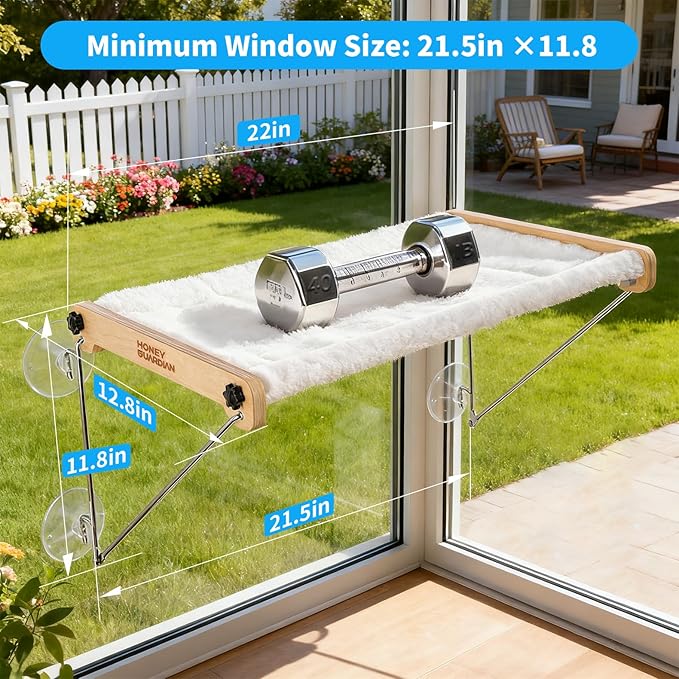 HoneyGuardian Cat Window Prech,Metal Support from Below with 4 Suction Cups, pet Bed, cat Window Hammock for Large Cats and Kittens