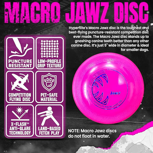Hyperflite Macro Jawz Dog Disc 5" (38g) | Ultimate High Flying Disc for Dogs | Official Skyhoundz Competition Disc for Training, Fetch & Pool Games | Durable | Anti-Glare - Pink