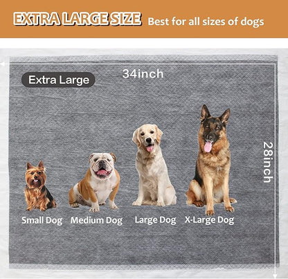 Charcoal Puppy Pads with Adhesive Tape, Dog Pee Pads Extra Large 28" x 34" - 30 Count, Potty Pads for Dogs for Odor-Control & Leakproof, Disposable Pet Pads for Puppies, Dogs & Cats, Black