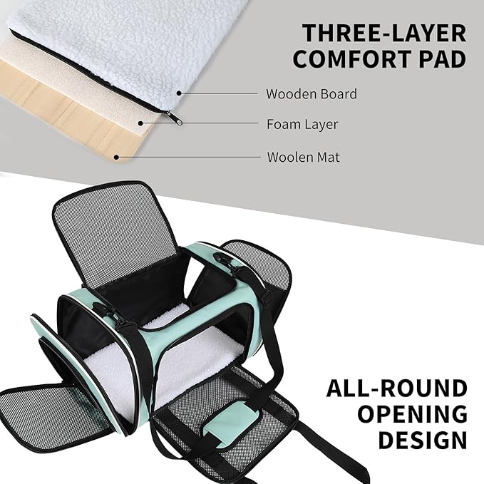 Cat Dog Carriers Soft-Sided, Pet Travel Carrier for Small Cats Dogs Under to15lbs, Soft-Solid Collapsible Carrier,(Medium,Green)