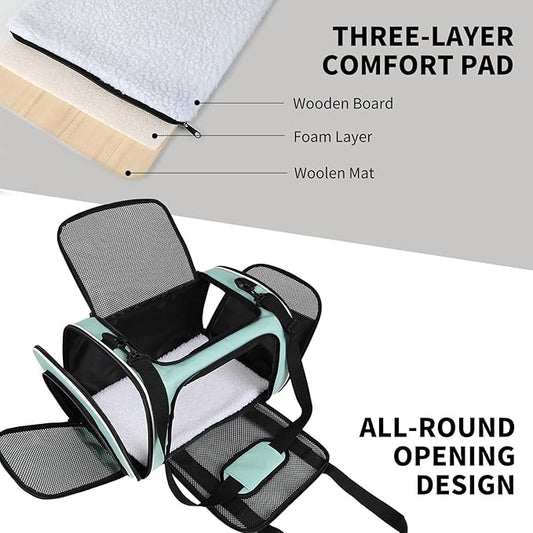 Cat Dog Carriers Soft-Sided, Pet Travel Carrier for Small Cats Dogs Under to15lbs, Soft-Solid Collapsible Carrier,(Medium,Green)
