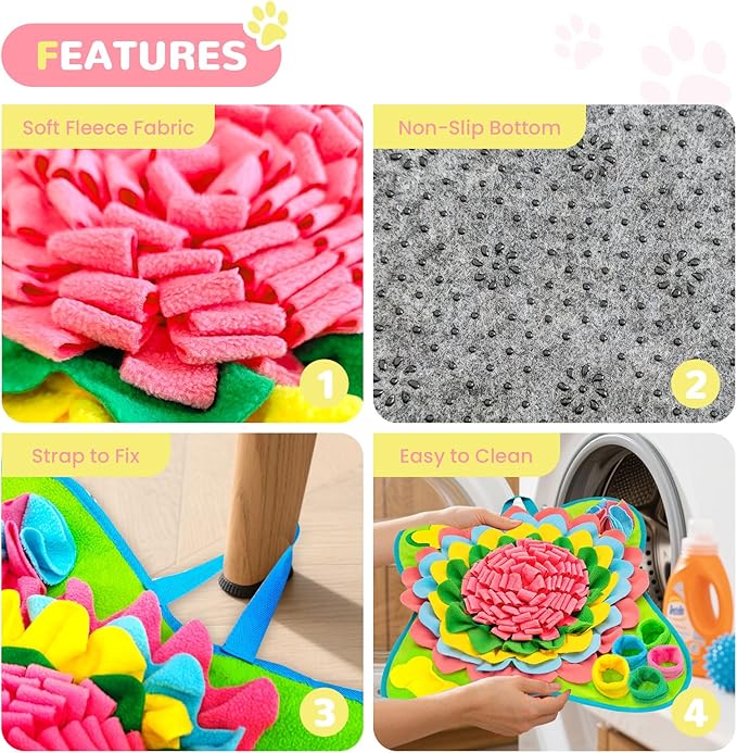Snuffle Mat for Dogs 19"x19", Interactive Dog Enrichment Puzzle Toys to Keep Busy for Puppy Small Medium Dogs Cats, Cognitive Sniff Foraging Mat for Slow Feeding Treat Game Mental Stimulation