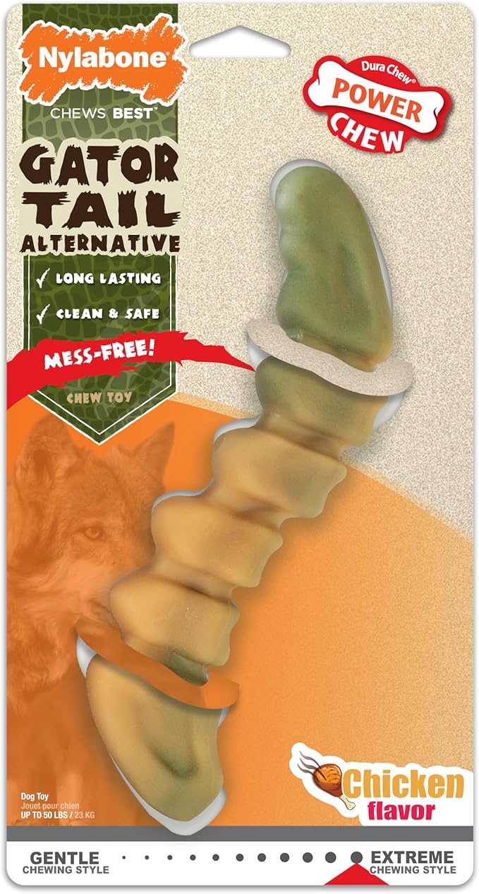 Nylabone Gator Tail Alternative Power Chew Toy for Dogs, Dog Toys for Aggressive Chewers, Chicken Flavor, Large - Up to 50 lbs, 1 Count
