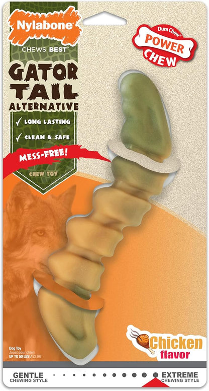 Nylabone Gator Tail Alternative Power Chew Toy for Dogs, Dog Toys for Aggressive Chewers, Chicken Flavor, Large - Up to 50 lbs, 1 Count
