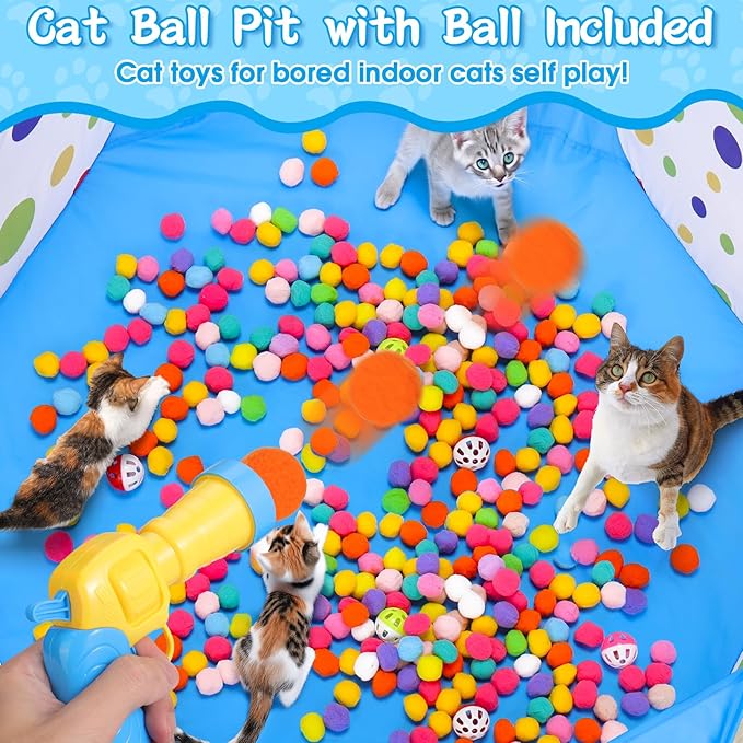 Mity rain Cat Ball Pit with Balls Included, Interactive Cat Toy for Indoor Cats, Blue