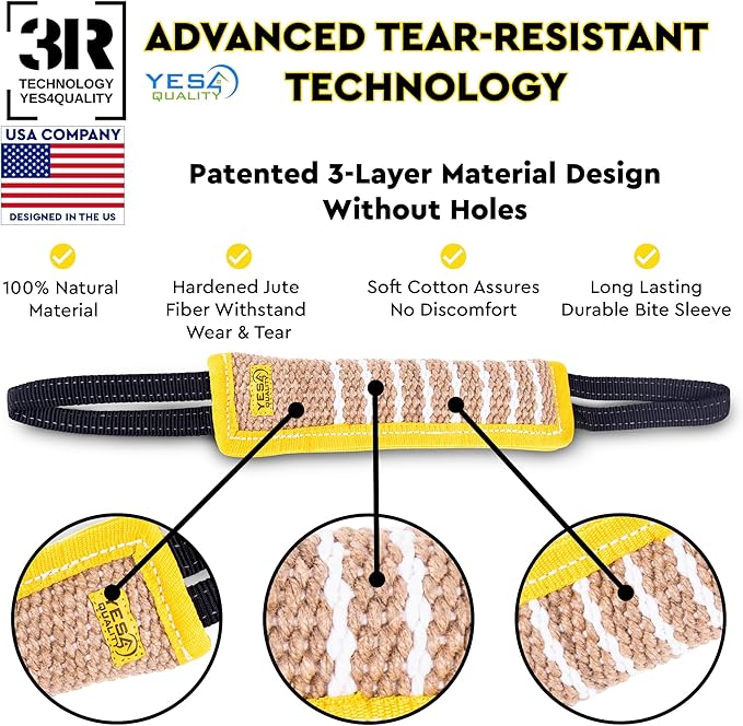 YES4QUALITY Dog Bite Tug Toy - 2 Pack, 11.8"x3.5" - Durable Yellow Pull Toy with 2 Strong Black Handles - Jute Pillow for Small to Medium Dogs - Ideal for Tug of War, Fetch, K9 & Puppy Training