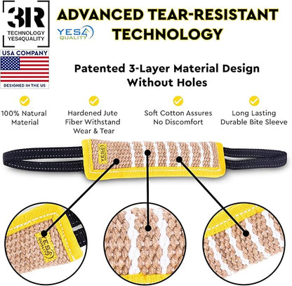 YES4QUALITY Dog Bite Tug Toy - 2 Pack, 11.8"x3.5" - Durable Yellow Pull Toy with 2 Strong Black Handles - Jute Pillow for Small to Medium Dogs - Ideal for Tug of War, Fetch, K9 & Puppy Training