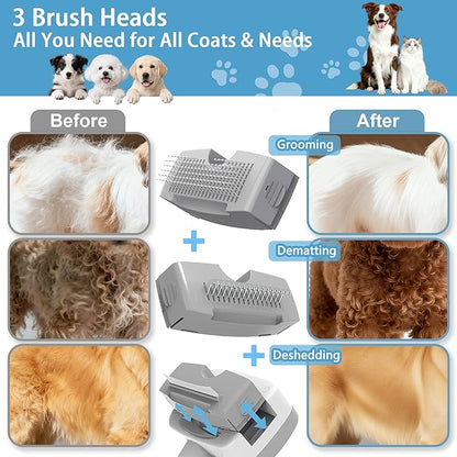 Pet Steam Brush for Dogs & Cats,5-in-1 Self-Cleaning Dog Steam Brush with 3 Swap-in Heads (Grooming, Dematting, Deshedding),Cat Spray Hair Removal Comb,Includes Pet Essence & Storage Bag