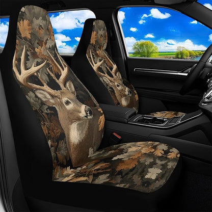 Deer Car Seat Covers Waterproof Front Seat Covers Camo Hunting Forest Bucket Seat Cover Automobile Vehicle Interior Accessories Easy to Install