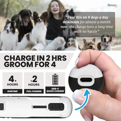 Diamondg Cordless Dog Nail Grinder with Quiet Sound & LED Tip for Large & Small Dogs, 4hrs. Runtime - Electric Dog Nail Trimmer, Heavy Duty Rotary Tool Alternative to Toenail Clippers & Filers