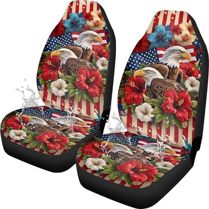 Car Seat Covers Waterproof Hibiscus Eagle Patriot Car Seat Cover for Front Seat Set of 2 Washable Cover Anti-Slip Back Fabric Easy to Install Universal Fit Most Cars