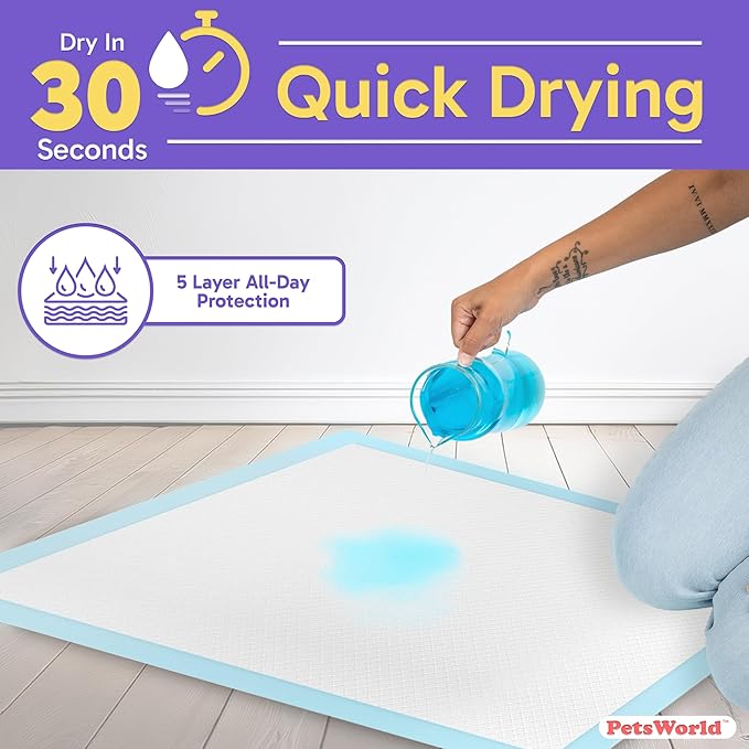 PetsWorld XL Dog Pee Pads 30"x36", 900-Count – Heavy Duty, Leak-Proof Potty Training Pads for Puppies & Large Dogs, Super Absorbent, Quick-Dry Disposable Pads with Odor Control