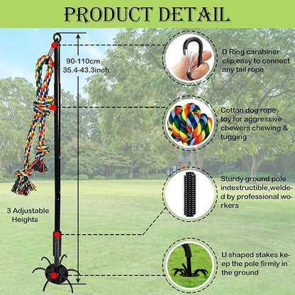 Outdoor Interactive Dog Toys,Tether Outdoor Dog Tug Toy Exercise Equipment in Yard Park with 2 Rope Toy for Large Medium Small Dogs Pull Chase and Tug of War