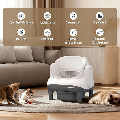 Large Automatic Litter Box Open Top, MeowWhimsy S7 Pro Self Cleaning Litter Box, App Control-No Scoop, Odor-Free, Extra Large Electric Kitty Litter-Boxes for Multi-Cat, Includes Pedal Mat, Bags