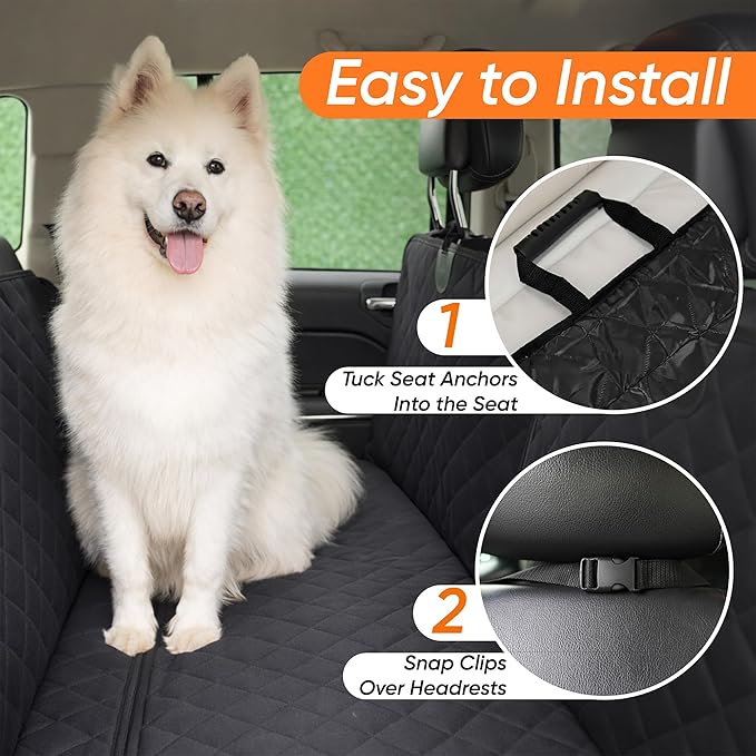 Dog Ramp for Car & Back Seat Cover Bundle – 63” Foldable Non-Slip Dog Ramp + Waterproof 57” Bench Seat Protector – Portable Pet Ramp & Car Seat Cover for SUV, Truck & Car Travel