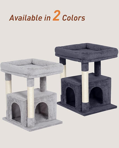 Cat Tree for Large Cat, 19 * 15.8in Large Perch Bed for Adult Cats, 23.6in Cat Tower with Scrathing Post, Cat Condo with 2-Door for Indoor Cats, Light Gray