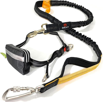 Hands-Free Dog Leash with Locking Carabiner & Waterproof Pouch – Adjustable Waist Belt for Running, Walking & Hiking with Reflective Design