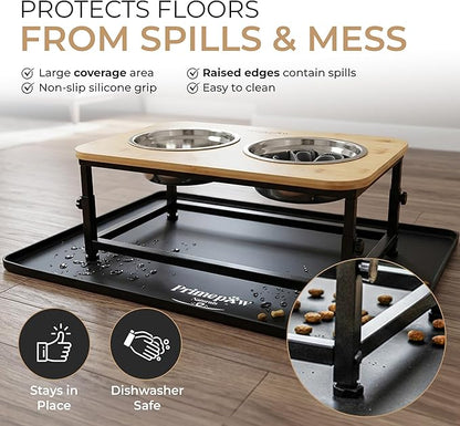 Adjustable Elevated Dog Bowls – Raised Dog Feeding Station with Bamboo Stand, 2 Stainless Steel Bowls, Slow Feeder Insert & Silicone Mat – Dog Bowls with Stand for Small & Medium Dogs