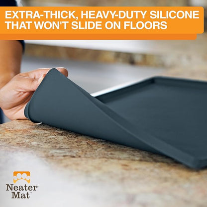 Neater Pet Brands Neater Mat Pet Mats for Food and Water, Cat & Dog Bowl Mat Waterproof Silicone, Feeding Tray, Dog Food Mats for Floors, Placemat w/Raised Edge for Under Bowls, 32" x 24", Slate Blue