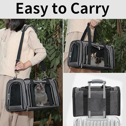 Soft-Sided Cat/Dog/Pet Carrier, Collapsible Pets Travel Carriers for Big Cats/Small Dogs with Shoulder Strap & Removable Mat, Mesh Puppy Carry Bag, Up to 16 Lbs, TSA Airline Approved(Dark Grey)