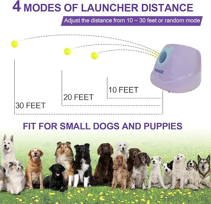 BESTHLS Automatic Dog Ball Launcher & 22pcs 2inch Tennis/Rubber Ball for Small Medium Dogs Fetching Distance 10-30ft (Purple)