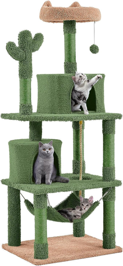 Yaheetech Cactus Cat Tree for Indoor Cats, 62in Cat Tower with Scratching Posts, Hammock & Dangling Ball, Multi-Level Condo Activity Center Furniture