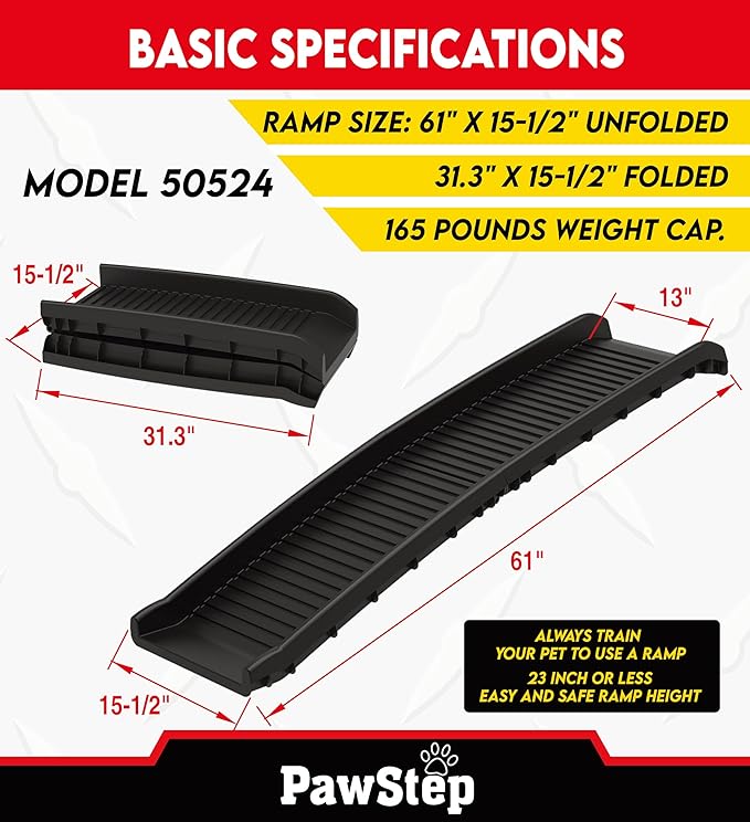 PawStep Folding Pet Ramp for Dogs & Cats, Portable Dog Ramp for Cars, SUVs, Beds & Couches – Lightweight Non-Slip Pet Ramp for Small, Medium & Large Pets – 50524