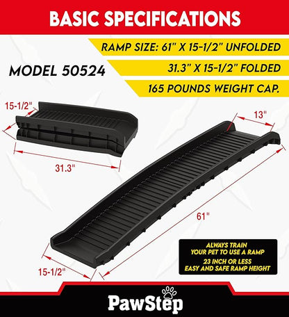 PawStep Folding Pet Ramp for Dogs & Cats, Portable Dog Ramp for Cars, SUVs, Beds & Couches – Lightweight Non-Slip Pet Ramp for Small, Medium & Large Pets – 50524