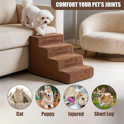 2 Pcs Dog Stairs 4-Step Dog Stairs for Bed Couch Sofa 17.7" H Pet Steps for Puppy Small Dogs Cat Puppy Small Medium Dogs (Brown, 4-Stairs 17.7" H)