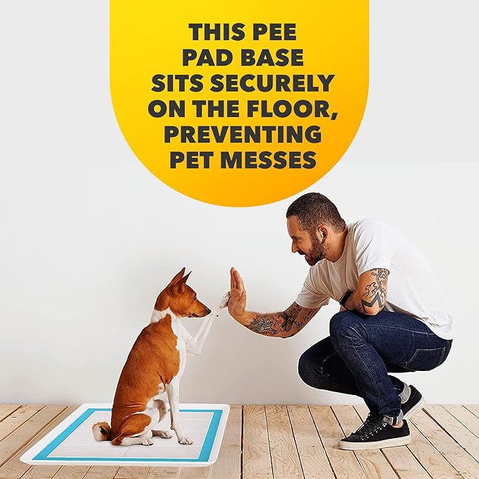Skywin TidyFriend Dog Pee Pad Holder Tray - Fits Up to 24” x 24” Pee Pad Holder for Dogs - Stable Grip, Raised Edges, Quick-Wipe Silicone Surface Dog Pad Holder for Indoor Flooring Protection (White)